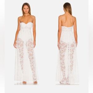 NWT For Love & Lemons Lorena Maxi Dress in White Lace Size Medium Bridal Wedding